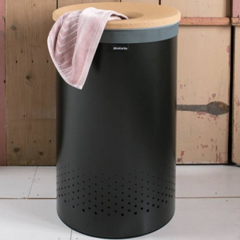Бак для белья Brabantia с пробковой крышкой 60 л Черный матовый - фото в интернет-магазине Kupiwoll