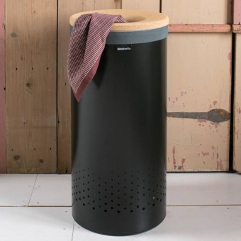 Бак для белья Brabantia с пробковой крышкой 35 л Черный матовый - фото в интернет-магазине Kupiwoll