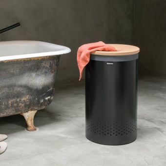 Бак для белья Brabantia с пробковой крышкой 60 л Черный матовый - фото в интернет-магазине Kupiwoll