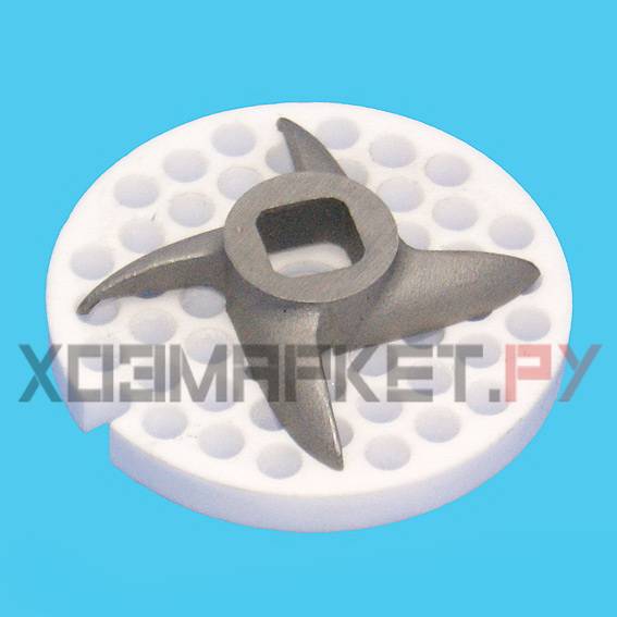 Самозатачивающийся набор для мясорубки Дива ЭМШ 35/300 и др. (керамическая решетка Д-53,5 мм + нож кв. 8 мм)