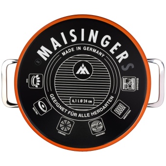 Кастрюля эмалированная 6,1 л Maisingers со стеклянной крышкой оранжевая - фото в интернет-магазине Kupiwoll