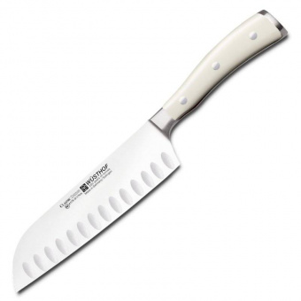 Нож Сантоку 17 см с углублениями на кромке серия Ikon Cream White WUESTHOF 4176 0 WUS - фото в интернет-магазине Kupiwoll